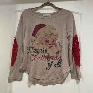 Southern Grace Long Sleeve Shirt Top Merry Christmas Ya'll Santa Womens Size S